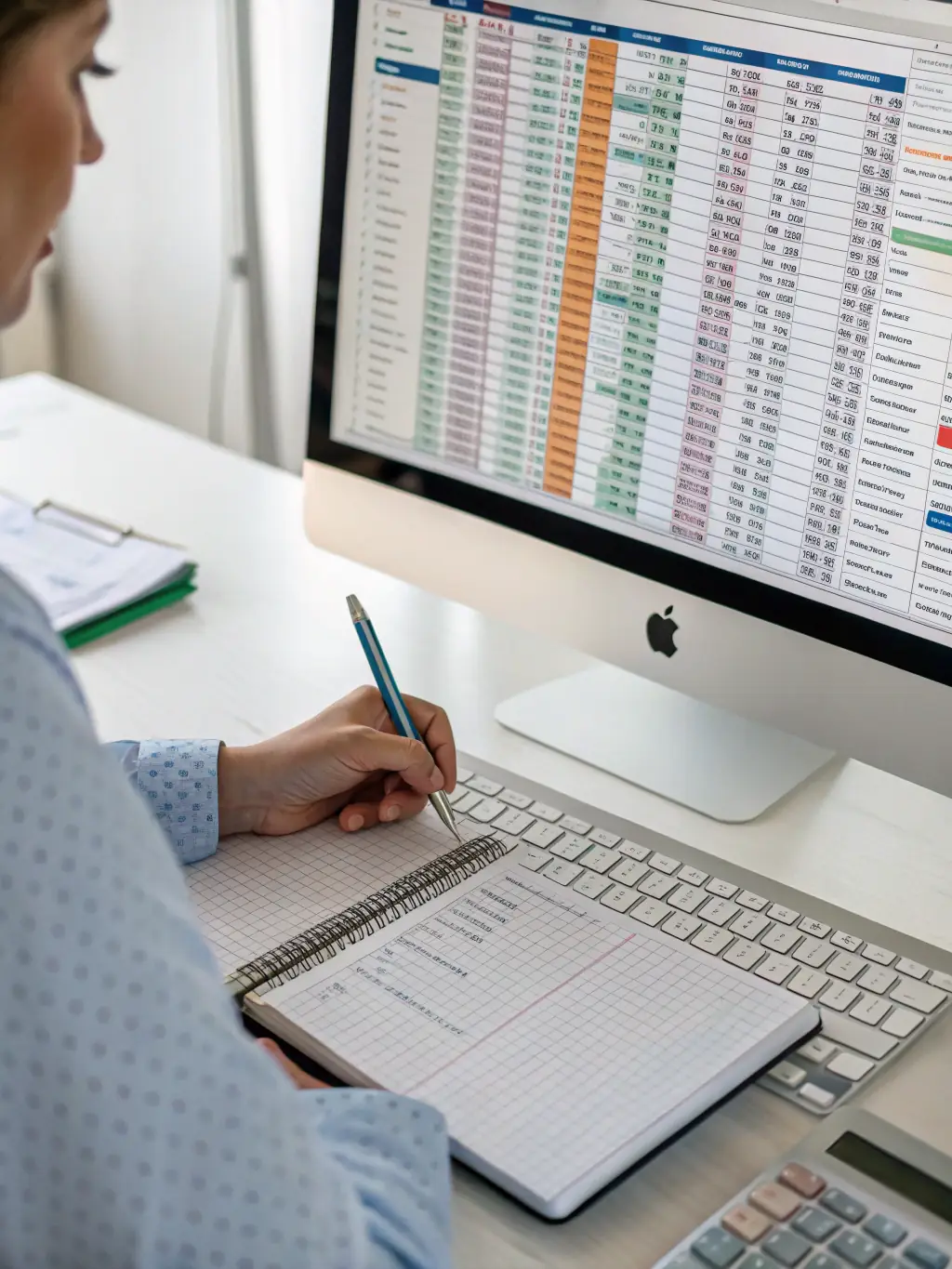 A person reviewing a detailed budget spreadsheet on a laptop, highlighting key income and expense categories, in the context of Argentio.be's budgeting resources.