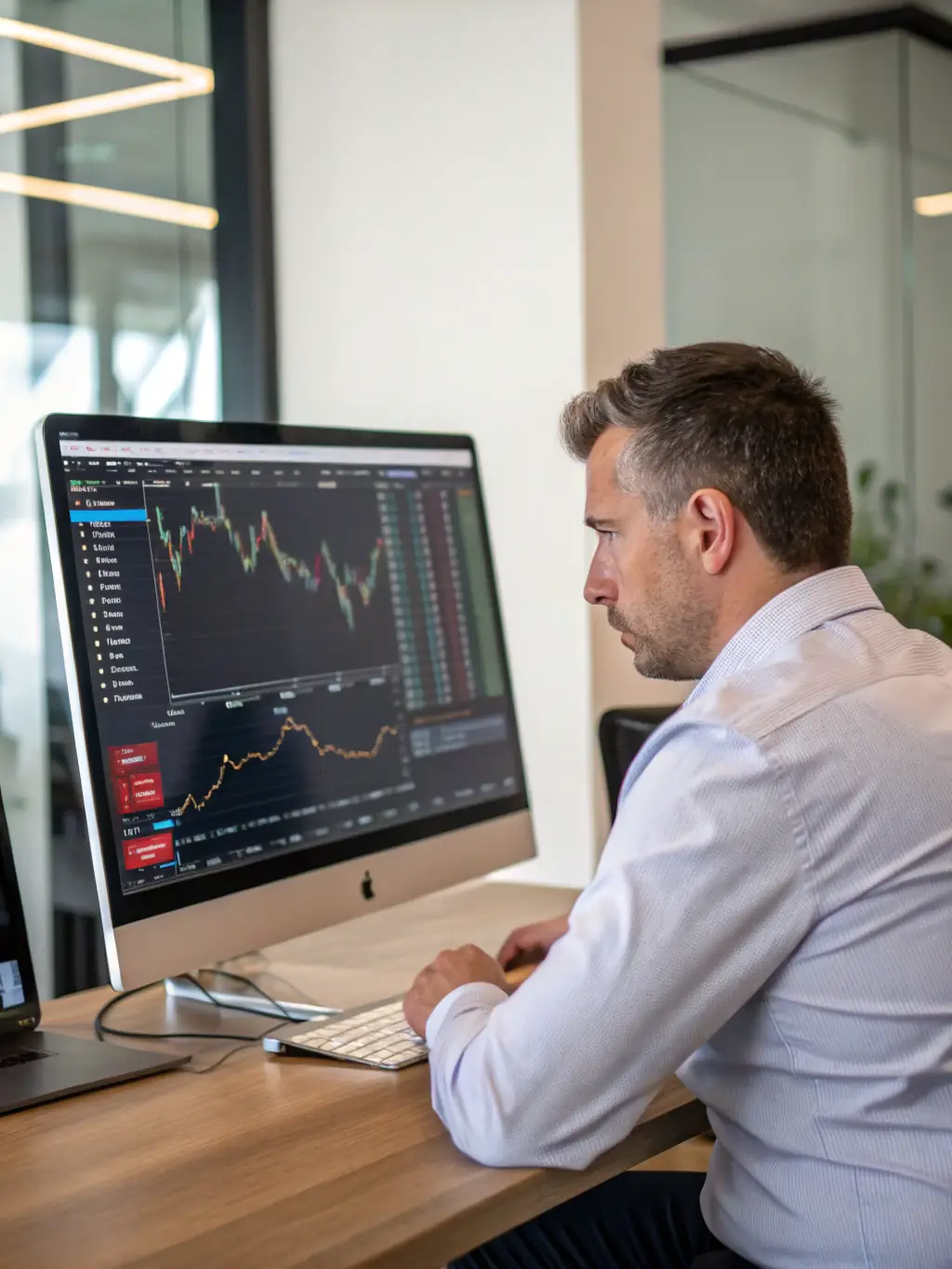 A person analyzing investment charts and graphs on a tablet, representing informed investment decisions, in the context of Argentio.be's investment resources.
