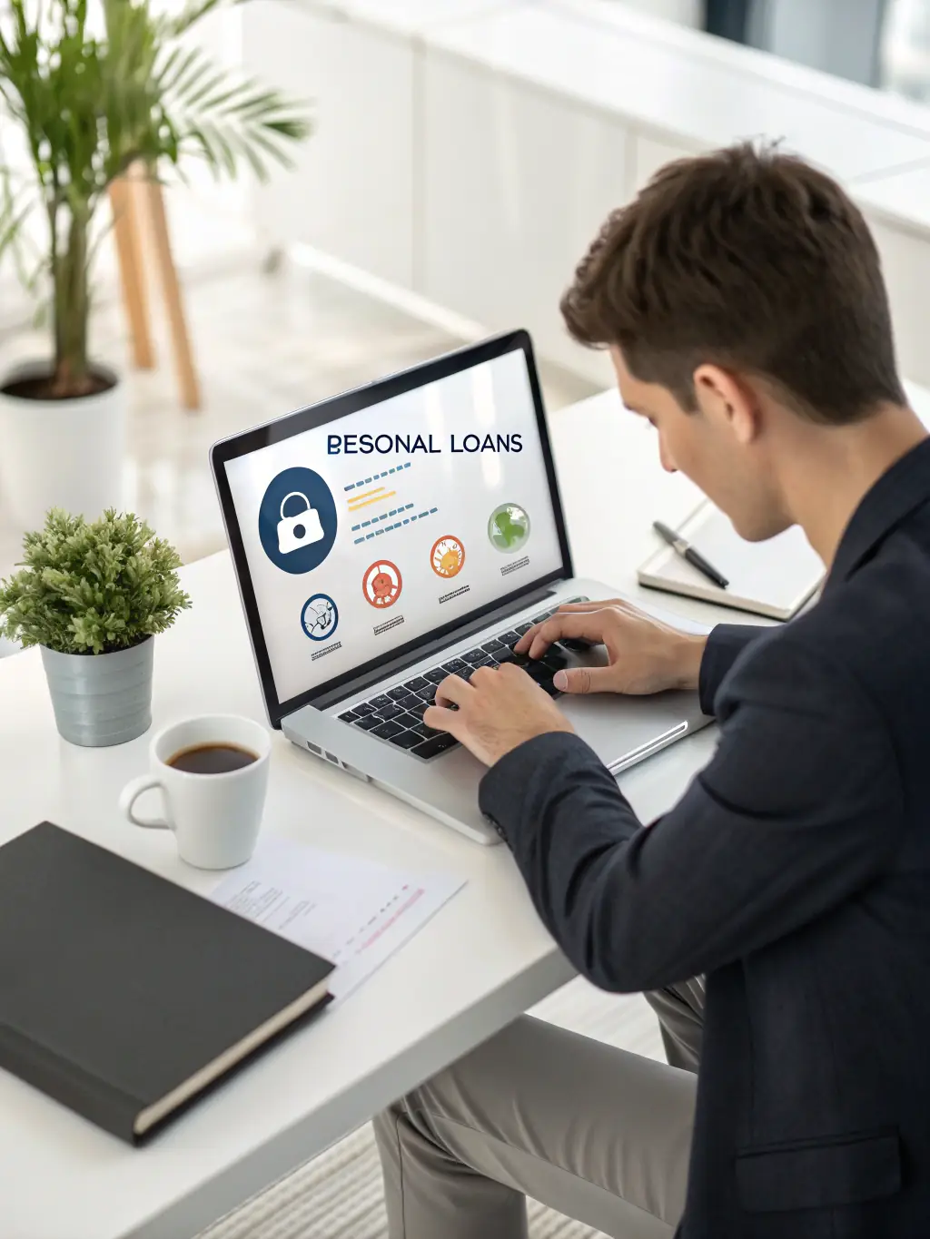 A person using a loan comparison tool on their computer, with various loan options and interest rates displayed on the screen, in a clean and organized workspace. This image represents the loan comparison tool offered by Argentio.be.